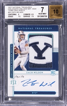 2021 Panini National Treasures "College Material Signatures" #43 Zach Wilson Signed Patch Rookie Card (#1/1) - NEAR MINT 7/BGS 10